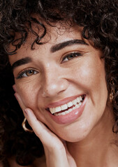 Closeup, woman and skincare for wellness, natural beauty and confident for makeup brand and fresh....