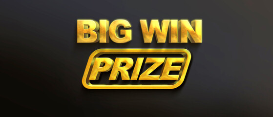 Mega prize gold 3D letters on a black background. For games on a smartphone and slot machines or casinos. Used for advertising or as a call to action. 3D illustration