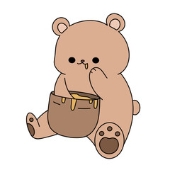 Bear eating honey color illustration.