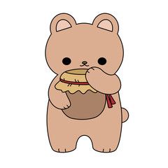 Bear hugging a jar of honey color illustration.