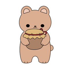 Bear hugging a jar of honey color illustration.
