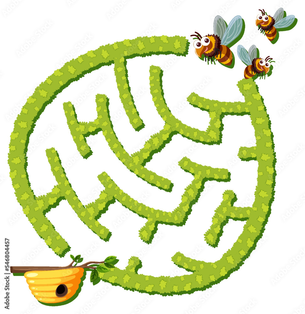 Wall mural Maze game template in honeybee theme for kids