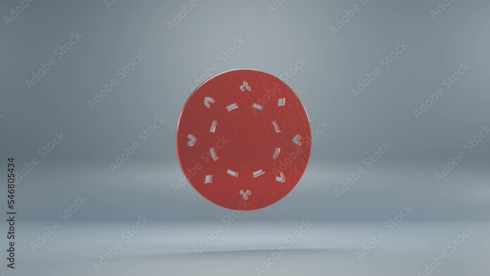 Poster beautiful illustration poker token red symbol icons on a grey background. 3d rendering illustration.