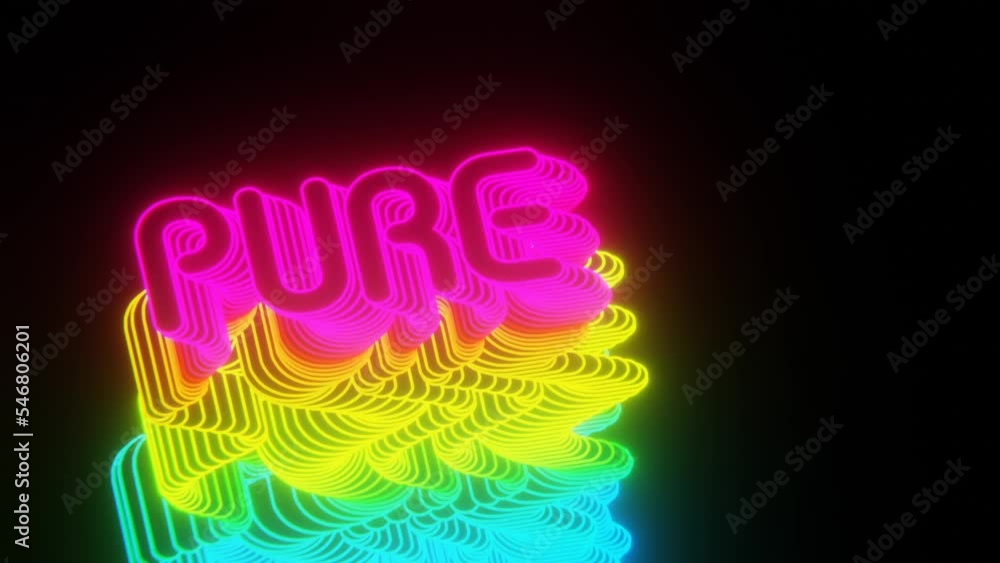 Poster beautiful abstract neon background words pure on a black background. 3d rendering illustration backg
