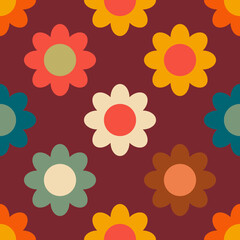 Fototapeta na wymiar Retro Vintage pattern with flowers in 60s style . Vector illustration