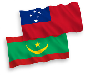 Flags of Independent State of Samoa and Islamic Republic of Mauritania on a white background