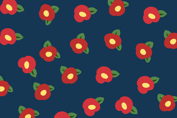 赤い椿の模様　花柄　イラスト　パターン