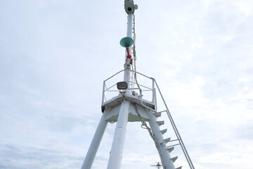 Aerial horn and satellite antenna on a tanker