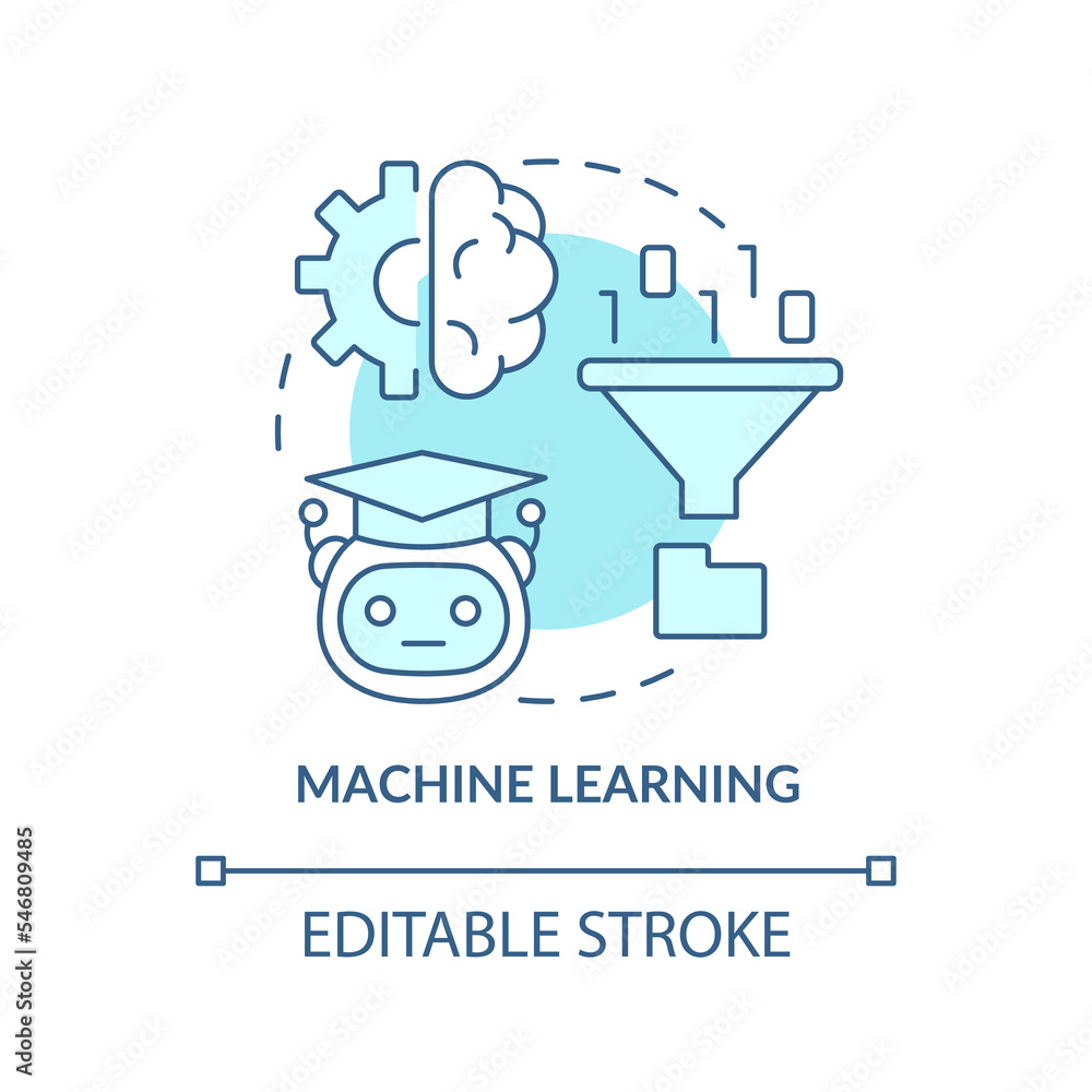 Poster machine learning turquoise concept icon. innovation technology. robotic progress abstract idea thin 