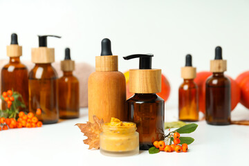 Concept of different cosmetic products, Pumpkin cosmetics