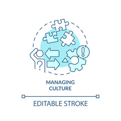Managing culture turquoise concept icon. Data governance challenge abstract idea thin line illustration. Isolated outline drawing. Editable stroke. Arial, Myriad Pro-Bold fonts used