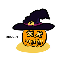 halloween pumpkin with witch hat