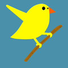 little yellow bird with blue background flat vector illustration