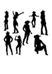 Beautiful cowgirl pose silhouettes. Good use for symbol, logo, icon, mascot, sign, or any design you want.