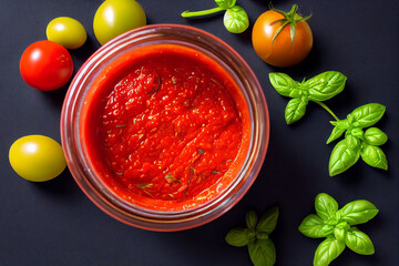 fresh tomato sauce on table