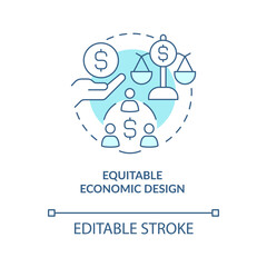 Equitable economic design turquoise concept icon. Attribute of inclusive economy abstract idea thin line illustration. Isolated outline drawing. Editable stroke. Arial, Myriad Pro-Bold fonts used