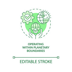 Operating within planetary boundaries green concept icon. Element of inclusive growth abstract idea thin line illustration. Isolated outline drawing. Editable stroke. Arial, Myriad Pro-Bold fonts used
