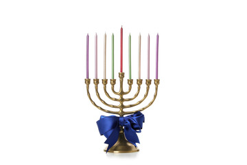 Сoncept of Jewish holiday, Hanukkah, Hanukkah accessories, isolated on white background