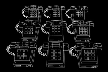 Old retro landline telephone. Wireframe vector