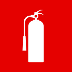 Fire extinguisher icon vector flat isolated on red background. Fire safety.