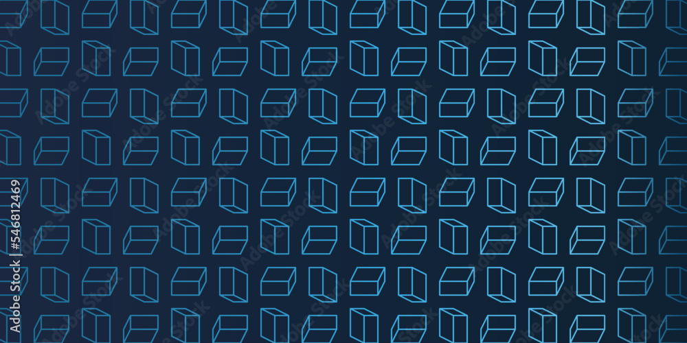 Poster dark minimalist modern style 3d lit transparent rectangular cuboids colored in shades of blue - mosa