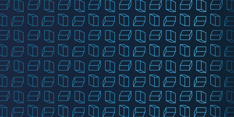 Dark Minimalist Modern Style 3D Lit Transparent Rectangular Cuboids Colored in Shades of Blue - Mosaic Pattern, Editable Abstract Geometric Background Design, Creative Vector Template