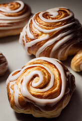 Cinnamon roll with Iceng on table