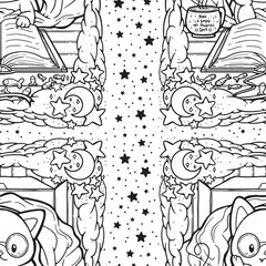Cozy Cat in A Blanket with Book Seamless Surface Pattern Design