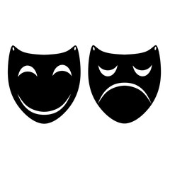 Vector illustration of comedy and tragedy theater masks with two happy and sad face emoticons. Great for traditional performing arts and acting logos.