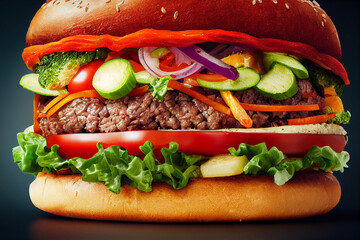 delicious homemade burgers of beef, cheese and vegetables