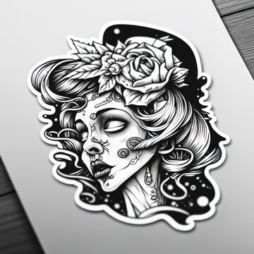 Set of stickers "City of Horror", mysticism, comics, horrors, ink, black and white