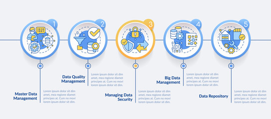 Types of database management system circle infographic template. Data visualization with 5 steps. Editable timeline info chart. Workflow layout with line icons. Lato Bold, Regular fonts used © bsd studio