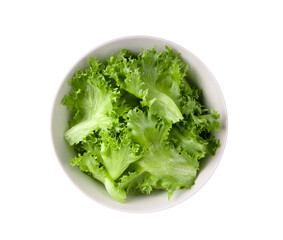 Frillies iceberg lettuce in white bowl isolated on transparent png