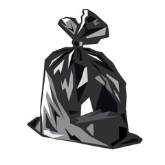 Vector image of the plastic black bag of garbage isolated on the white background.