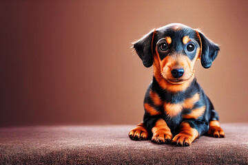 Portrait of cute dachshund puppy dog in studio setting