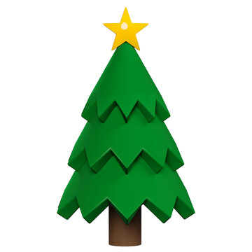 3d Christmas tree rendering with a star on top and decorative light 