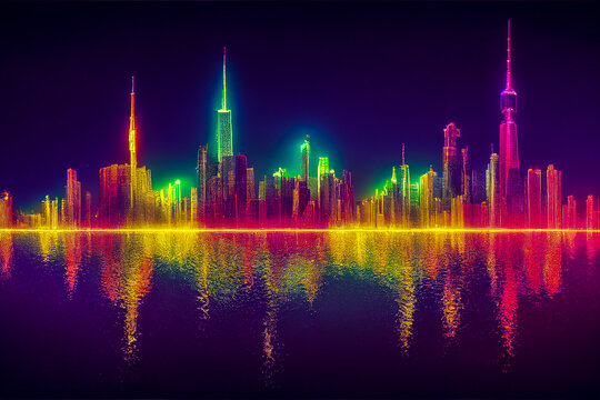 neon city skyline in the night , Generative AI Illustration wallpaper