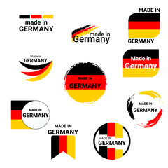 set of icons, banners, buttons with text Made in Germany and german flag