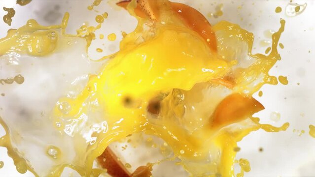 Slow Motion of Explosion Mango Slices and Burst Juice