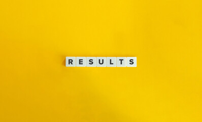 Results Word on Block Letter Tiles on Yellow Background. Minimal Aesthetics.