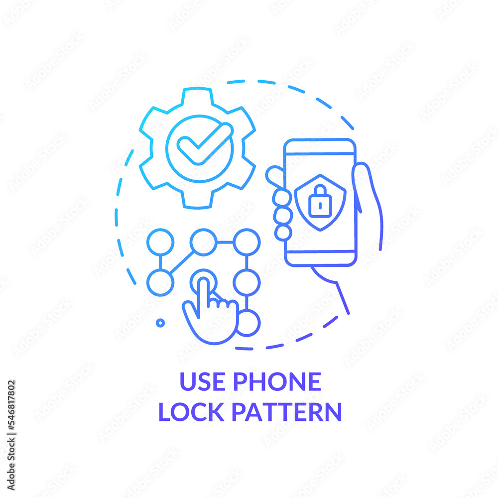 Poster Use phone lock pattern blue gradient concept icon. Smartphone graphic key. Reliable access. Strong password abstract idea thin line illustration. Isolated outline drawing. Myriad Pro-Bold font used
