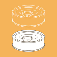 Cans of preserves packaging. Sardine tin, metal can. Outline vector realistic mockup.