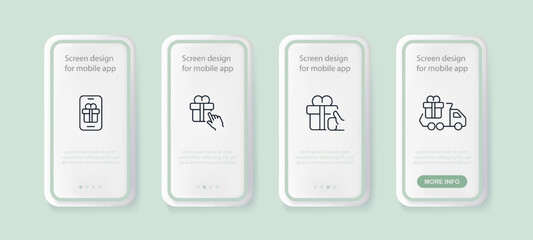 Gift set icon. Present, delivery, shopping cart, presentation, restart, donative, order, pledge, holiday, new year, box with a bow, birthday. Celebration concept. Ui phone up screen. Neomorphism style