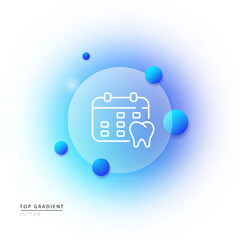 Tooth with calendar line icon. Recording day, injection, anesthesia, root, gum, mouth, enamel, artificial limb, doctor, prosthesis, treatment, medicine. Health care concept. Glassmorphism style