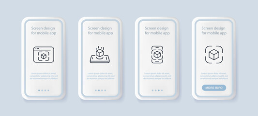 Cyberpunk set icon. Hologram, augmented reality, virtual world, metaverse, teleport, portal, vr helmet, cryptocurrency, cyberspace. Neural networks concept. Ui phone up screen. Neomorphism