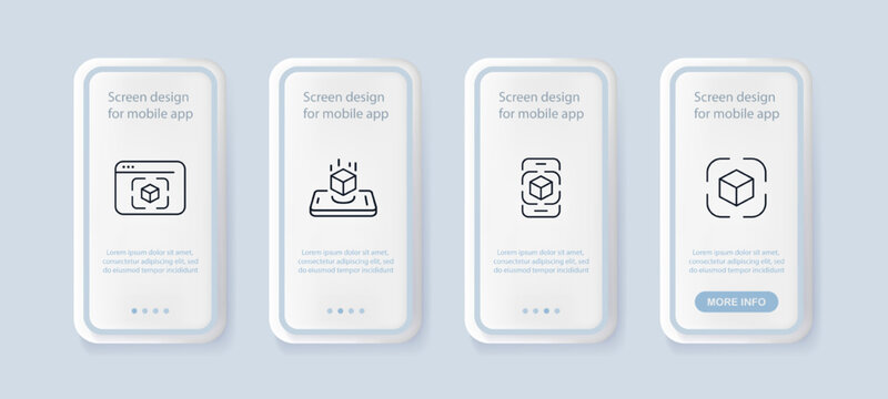 Cyberpunk set icon. Hologram, augmented reality, virtual world, metaverse, teleport, portal, vr helmet, cryptocurrency, cyberspace. Neural networks concept. Ui phone up screen. Neomorphism