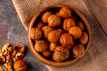 Walnuts on the table.
Healthy food image.
