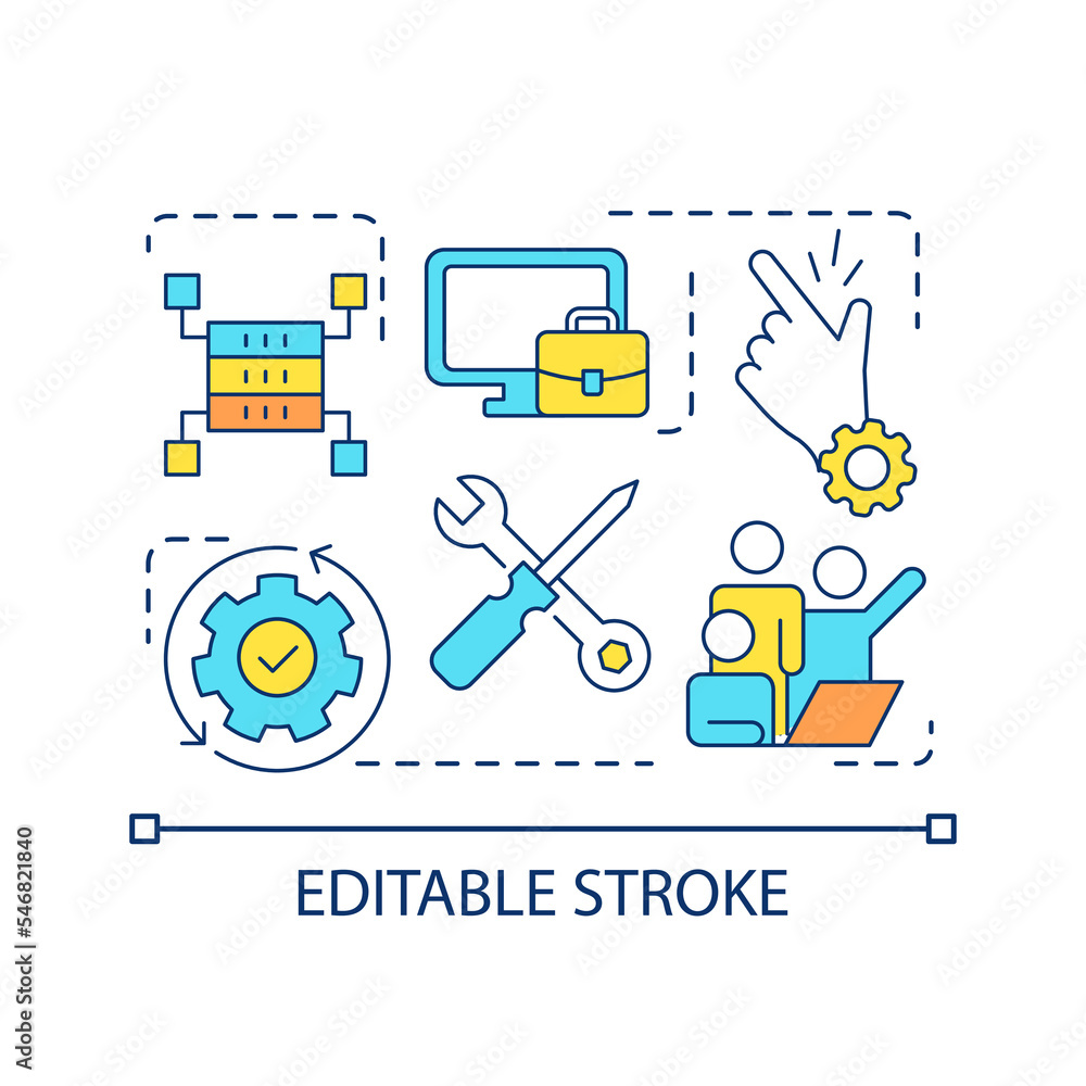 Poster computer service concept icon. solve hardware issue. set up software. repair equipment. adjustment a
