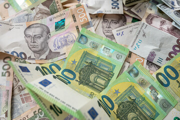 Ukrainian UAH currency exchange on dollars on euros close up
