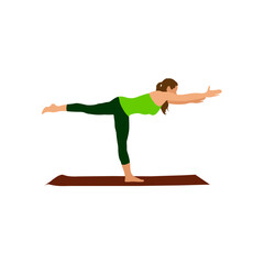 The girl shows four poses in yoga on the mat. Vector illustration